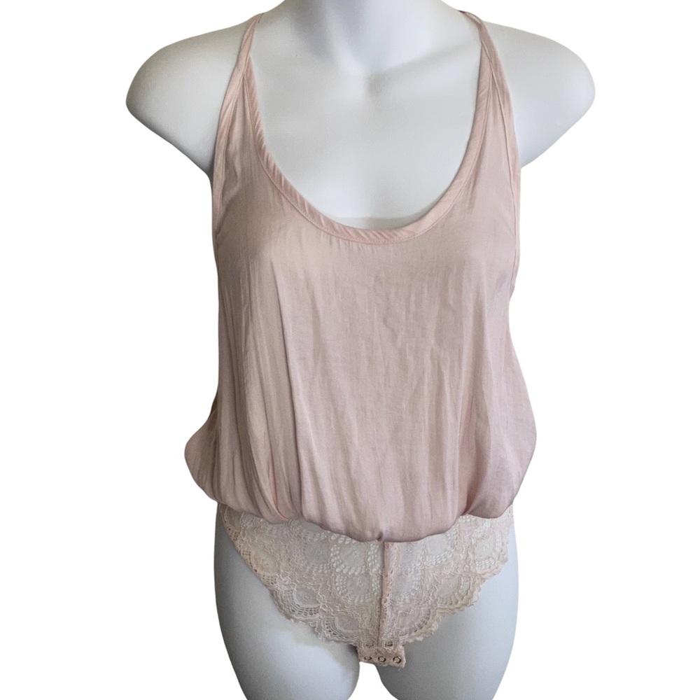 Free People Pink Lace Thong Bodysuit Intimately Lose Shirt XS